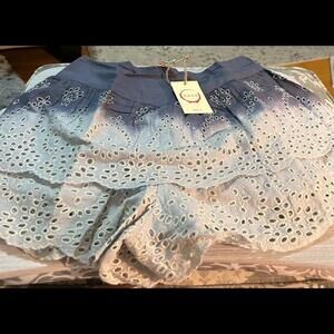 SK 45 New Raga Anthropologie Variegated Blue Eyelet Skort M